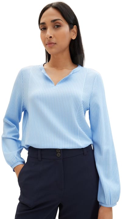 Tom Tailor - Blouse met streepjesmotief - Maat M - blue white thin stripe