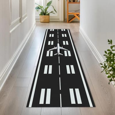 Vliegtuig Landingsbaan Loper Vloerkleed Glow-Geïnspireerd Luchthaven Hal Tapijt voor Kinderen Piloot Cadeau Luchtvaart Thema Moderne Vloermat Slaapkamer 40X120CM