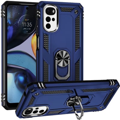 MobyDefend Hoesje - Geschikt voor Motorola Moto G22 - Pantsercase Met Draaibare Ring - Blauw