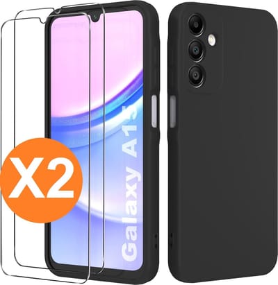 Hoesje geschikt voor Samsung Galaxy A15 Hoesje siliconen Zwart zacht siliconen hoesje TPU - met Samsung A15 Screenprotector - 2 stuks
