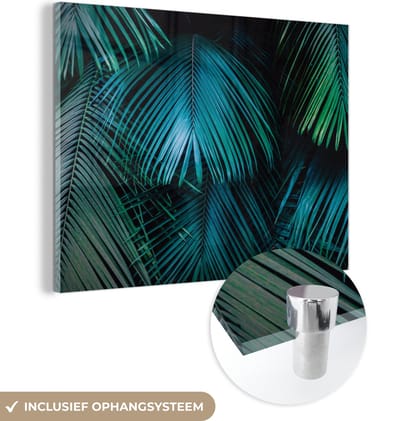 MuchoWow® Glasschilderij 120x90 cm - Schilderij acrylglas - Palmblad - Tropisch - Natuur - Jungle - Foto op glas - Schilderijen