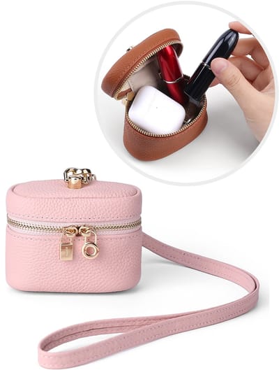 Mini damestasje in de vorm van een lippenstift - crossbodytasje van zacht leer - portemonneetje - tasje in Chanel-stijl - sleutelhangertje - bedeltje - roze