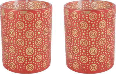 Countryfield Luxe theelichthouder - 2x stuks - Fantasy - glas - rood/goud - D10 x H12 cm