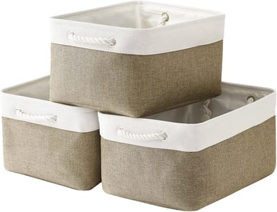 Famanu – Opvouwbare opbergbakken set van 3 - stoffen opbergkubussen met handgrepen - geschikt voor planken en kasten - ideaal voor speelgoed en accessoires - wit