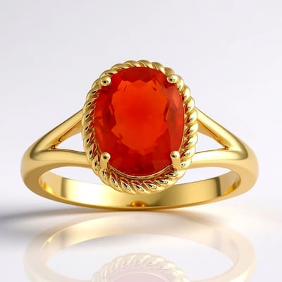Cavill - 9K Geelgouden Ring met AAA Mexicaanse Vuur Opaal 1,28 ct - Ovaal Slijpsel - Luxe Handgemaakte Sieraad - Vrouwelijke Elegantie