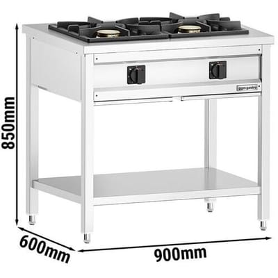 GGM Gastro Gasherd - 17 kW - 2 Brenner - offen mit Grundboden & Auffangschublade