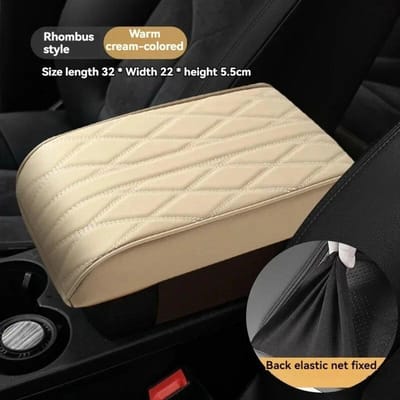 Wave Borduur PU Lederen Auto Armsteun Mat Middenconsole Armsteun Bescherming Kussen Auto Armleuningen Opbergdoos Cover Pad Four Seasons&PU beige