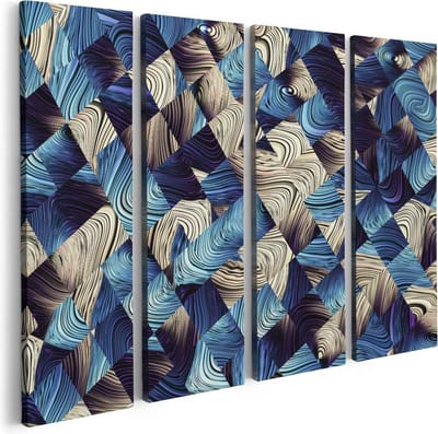 Artaza Canvas Schilderij Vierluik Abstracte Kunst met Blauwe en Gouden Ruiten - 80x60 - Foto Op Canvas - Canvas Print