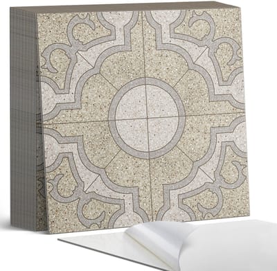 Coloray Plaktegels - Mozaïekpatroon met ornamenten Zelfklevende Tegels - 20 cm x 20 cm - Grijs Plaktegels - 20 stuks - Vierkant PVC Tegels - Plaktegels Badkamer - Plaktegels Vloer - Vinyl Tegels - Wandtegel Zelfklevend
