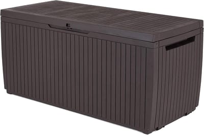 Opbergkist Tuin - Buitenbank Tuinmeubel - Opbergen Tuinspullen - Weerbestendig Kunststof - 123x57x53.5 cm - Bruin
