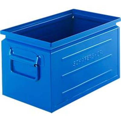 Schäfer Shop Select stapelbak, inhoud 13,4 l, 80 kg, inklapbare handgrepen, L 379 x B 207 x H 200 mm, plaatstaal, blauw RAL 5015