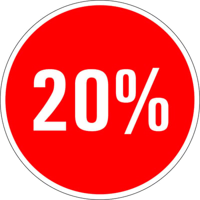 Korting sticker 20% op vel 30 mm - 18 per vel