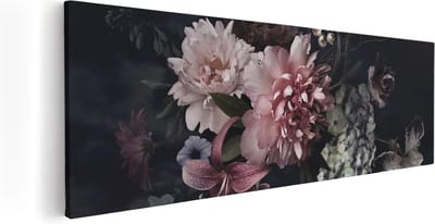 Artaza Canvas Schilderij Stilleven Bloemen - 60x20 cm - Wanddecoratie Boeket - Muurdecoratie Woonkamer - Kamer Accessoires