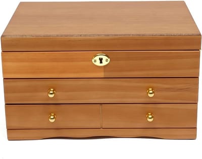 Houten Sieradendoos - Juwelendoos Organizer - Sieraden Opbergen - Drie Niveaus Met Spiegel - 29 x 19 x 17 cm
