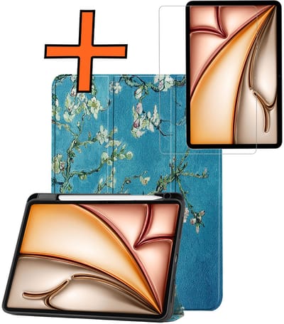 Hoesje - Geschikt voor Apple iPad Air M3/M4 (2025/2026) - 11 inch - Met Screenprotector - Trifold Bookcase - Hard Cover Case - Met Uitsparing Geschikt voor Apple Pencil - Hardcover Book - Tablet Hoes - Bloesem