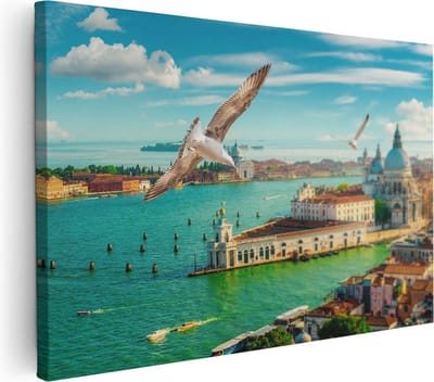 Artaza Canvas Schilderij Zeemeeuw - 30x20 cm - Klein - Wanddecoratie Venetië - Muurdecoratie Skyline - Kamer Accessoires Zee