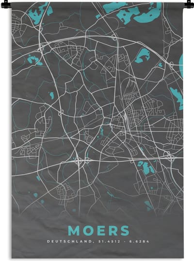 Wandkleed - Wanddoek - Plattegrond – Moers – Blauw – Stadskaart – Kaart - Duitsland - 120x180 cm - Wandtapijt