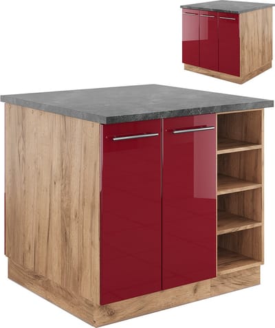 Vicco Fame-Line Keukeneiland – 90 cm zonder werkblad Bordeaux hoogglans/gouden eik