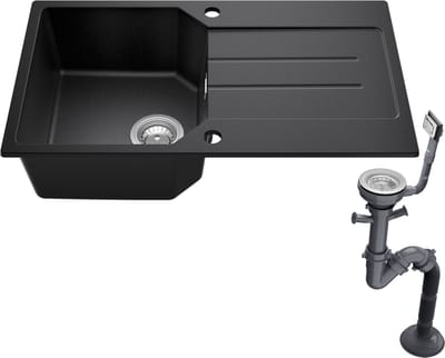ANYCEE MAX Granieten Spoelbakken 78 x 45 cm - 1 Gootsteen Zwart Granieten - Spoelbak Keuken Met Snijplank en Waterafvoersysteem - Zwart