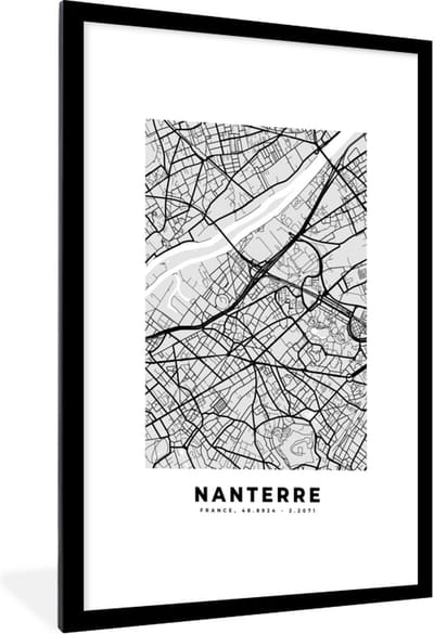 Fotolijst incl. Poster - Kaart - Frankrijk - Stadskaart - Plattegrond - Nanterre - 60x90 cm - Posterlijst