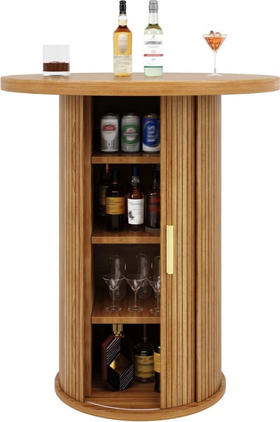 Houtlook MDF Ronde Bartafel Met Opslag 60x91.6cm Voor Woonkamer Bar
