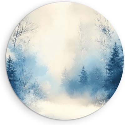 Saammp Muurcirkel Hout - Abstract Winter Landschap - Natuur - Ø 90 - Wandcirkel - Wanddecoratie Cirkel - Muurdecoratie Woonkamer - Slaapkamer decoratie - Rond Schilderij