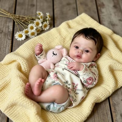 Babypop - Levensechte pop - Spelen en verzorgen - Volledig vinyl lichaam - 45 cm - Beige outfit