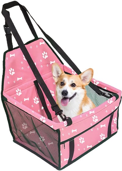 Hondenmand - Honden mand - Oxford hondenmand - Opvouwbare hondenbox transportbox auto -Transportbox hond - Opvouwbare transportbox - Ademend - Wasbaar - Klein huisdier - Stabiel - Transportbox - 40x33x45cm - Roze voetafdrukpatroon