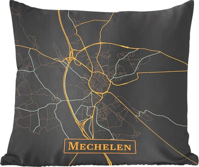 Sierkussens - Kussentjes Woonkamer - 60x60 cm - Kaart - Mechelen - Goud - Zwart
