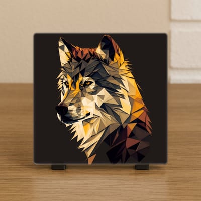 Wenstegel Wolf Warm Tinten – 10,5x10,5 cm – Boho Dieren Wanddecoratie – Spreuktegel – Stijlvolle Woondecoratie met Boodschap – Trendy nu– Hip trendy tegeltje – Cadeau – Zomaar – Deco