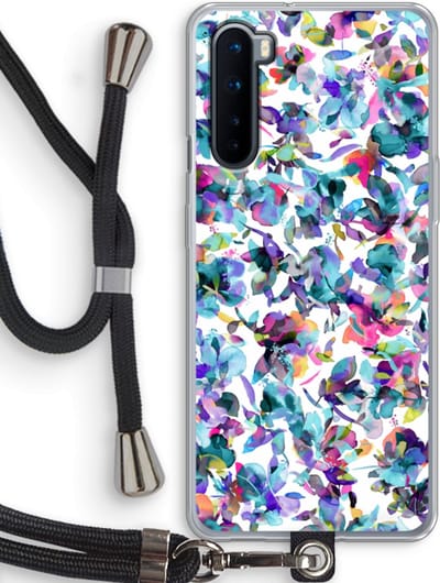 Case Company® - Hoesje met koord geschikt voor OnePlus Nord hoesje met Koord - Hibiscus Flowers - Telefoonhoesje met Zwart Koord - Bescherming aan alle Kanten en Over de Schermrand