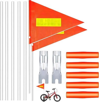 Set van 2 verstelbare veiligheidsvlaggen voor kinderfietsen, fietswimpels en waarschuwingsborden voor extra zichtbaarheid en veiligheid.
