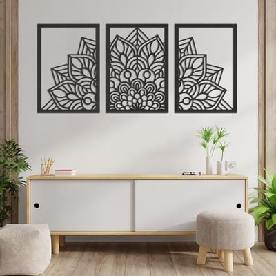 Wanddecoratie Mandala 3 Delen - Muurdecoratie Mandala 3 Delen - Muurdecoratie Hout - Wanddecoratie Hout - Muurdecoratie Woonkamer - Wanddecoratie Woonkamer - Wanddecoratie Industrieel - Wanddecoratie Dieren - Home Decor - Wall Line Art - 178 x 84.5cm