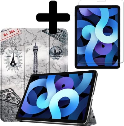 Hoesje - Geschikt voor Apple iPad Air 4 (2020) - 10.9 inch - 4e Generatie - Met Screenprotector - Hardcover Book Case - Trifold Bookcase Hoes - Hard Cover - Tablethoes - Eiffeltoren
