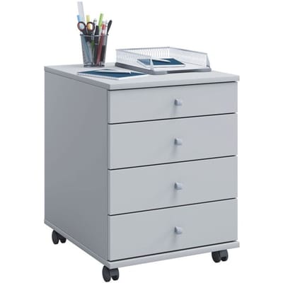 Verrijdbaar ladeblok, 4 laden met knopgreep, B 420 x D 500 x H 570 mm, spaanplaat, grijs