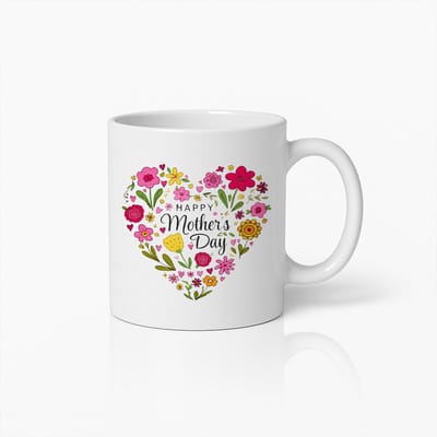 Witte Fijne Moederdag Bloemen Hart Mok 330 ml – Kleurrijke Bloemen Koffiemok – Perfect Cadeau voor Mama