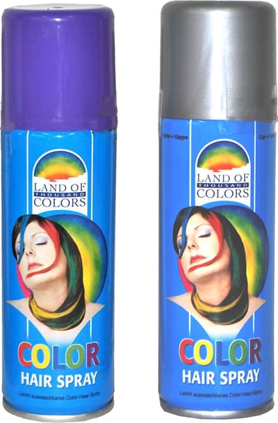 Goodmark Carnaval verkleed haarverf - haarspray - kleuren zilver en paars - 111 ml per flacon - verven