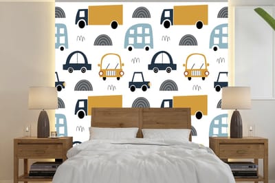 Behang - Fotobehang Patroon - Jongens - Auto - Kind - Breedte 240 cm x hoogte 240 cm