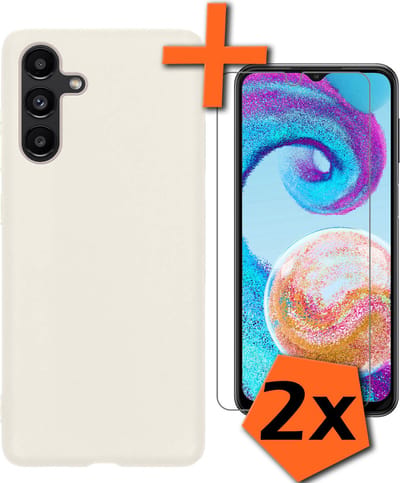 Hoes - Met 2x Screenprotector - Geschikt voor Samsung Galaxy A04s - Sterk & Shockproof - Back Cover - Siliconen Case - Telefoon Hoes - Wit