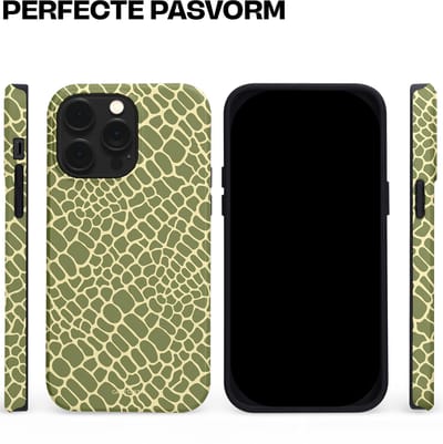 Casetastic hoesje geschikt voor Apple iPhone 14 Pro Max - MagSafe - Dubbellaagse bescherming - Exotische Groen Geel Krokodillen Schubben - Fashion Case - Saliegroen Beige