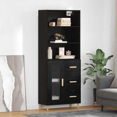 vidaXL - Highboard - Zwart - Eiken - 69,5 - x - 32,5 - x - 180 - cm - Bewerkt - hout
