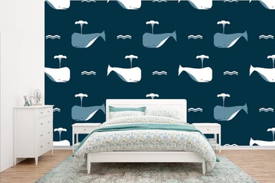 Behang - Fotobehang Patronen - Walvis - Water - Kindje - Jongens - Kinderen - Kids - Breedte 385 cm x hoogte 240 cm