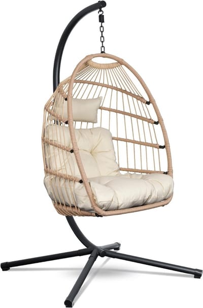 DailySupplies® Egg Hangstoel - Hangstoel met Standaard - Chair voor Binnen en Buiten - Natuurlijk