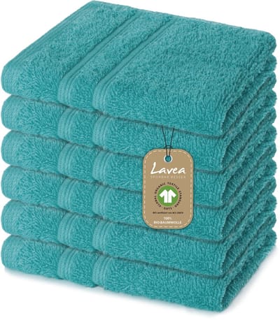 Lavea® 6 Wasdoekjes 30x30 cm van 100% biologisch katoenen badstof, zacht en absorberend, voor thuis, hotel en spa – ook ideaal als gezicht- en handdoekje – Oceaanblauw