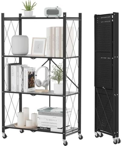 Opvouwbare opbergplanken met wielen voor boeken, keuken en kantoor - Geen montage nodig, 4 niveaus