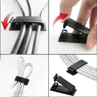 SnelShoppen - Zelfklevende Kabelclips 10 Stuks - Kabelmanagement voor Bureau - Sterke Zelfklevende Kabelhouders van PA - Zwarte Kabelorganizer voor Th