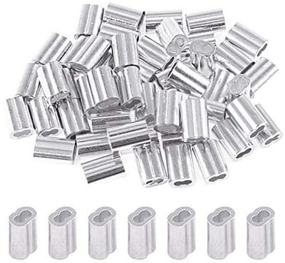 200 Stuks 1/16'' (1.5mm) Aluminium Krimpkous Mofjes voor Draad en Kabel, Dubbele Klemmen voor Kabelverbindingen