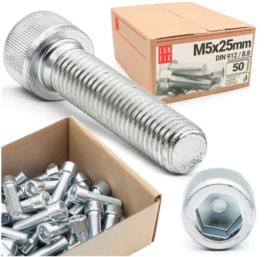 LUN FIX - Zylinderkopfschroeven M5x25 mm - 50 stuks -DIN 912 - Vol draad - Staal verzinkt