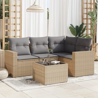 vidaXL - 5-delige - Loungeset - met - kussens - poly - rattan - beige