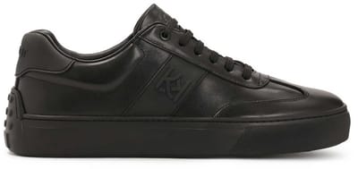 Black leather sneakers with rubber on the heel